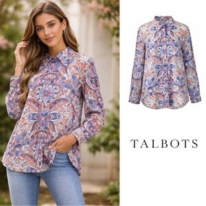 NEW Talbots Floral Paisley Button-Down Blouse in Lavender Multi
